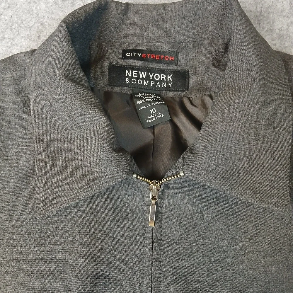New York & Company Zip Up Jacket Womens Size 10 Gray‎ City Stretch Professional